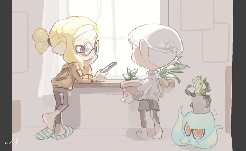 inkling player character and inkling boy (splatoon) drawn by spl8ya