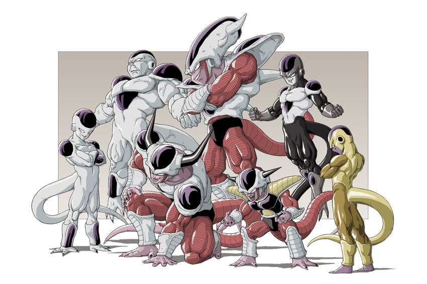 frieza, final form frieza, 1st form frieza, full power frieza, golden frieza, and 3 more (dragon ball and 2 more) drawn by n_(n14542698)