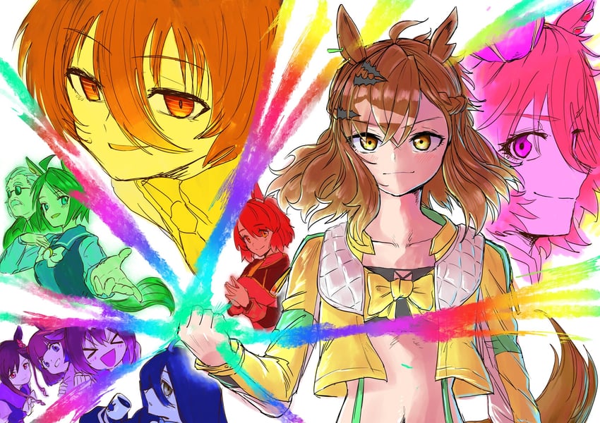 trainer, agnes tachyon, manhattan cafe, t.m. opera o, jungle pocket, and 5 more (umamusume and 1 more) drawn by amik0824