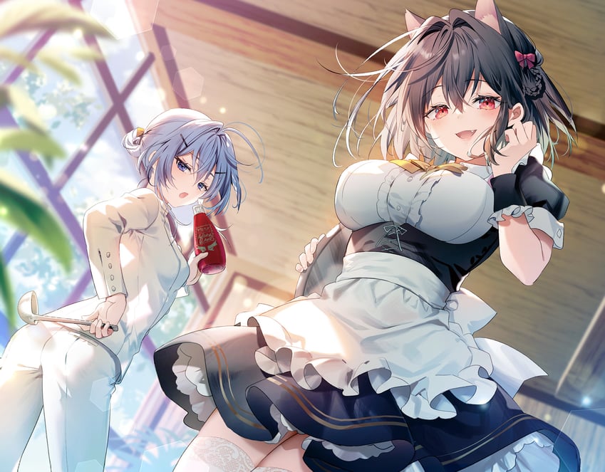 eve and rafine (d-kyuu boukensha no ore nazeka yuusha party ni kanyuu sareta ageku oujo ni tsukimatowareteru) drawn by riichu