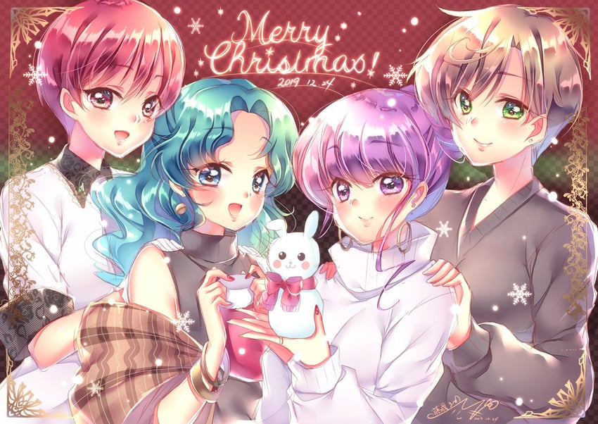 ten'ou haruka, kaiou michiru, kotozume yukari, and kenjou akira (precure and 2 more) drawn by touki_matsuri