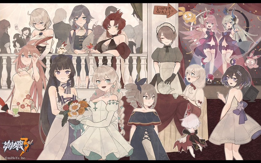 kiana kaslana, raiden mei, fu hua, bronya zaychik, seele vollerei, and 15 more (honkai and 1 more) drawn by mogomaco