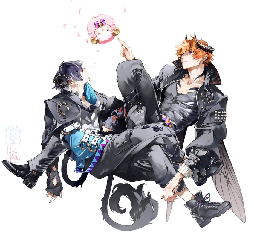 belphegor, beelzebub, and mc (obey me!: one master to rule them all!) drawn by kazanniro