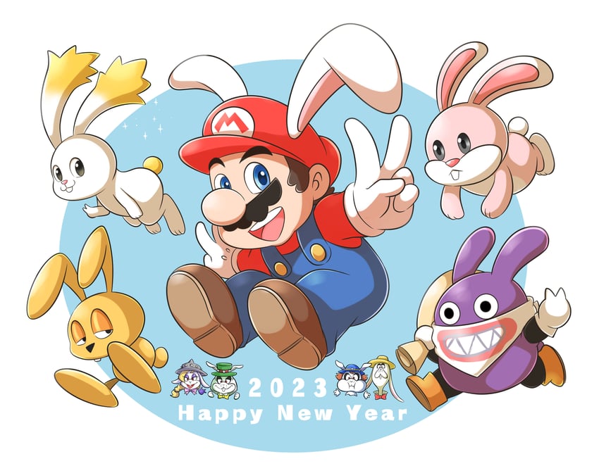 mario, star bunny, nabbit, hariet, mips, and 3 more (mario and 6 more) drawn by aogaeru_(pixiv46613656)