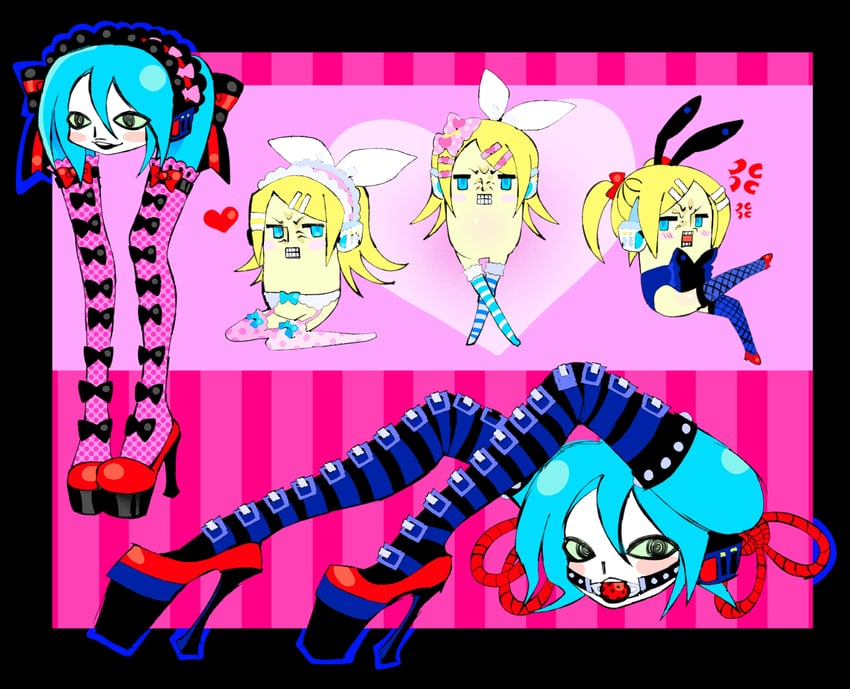 hatsune miku, kagamine rin, shiteyan'yo, and rin no youchuu (vocaloid) drawn by kasanemichael