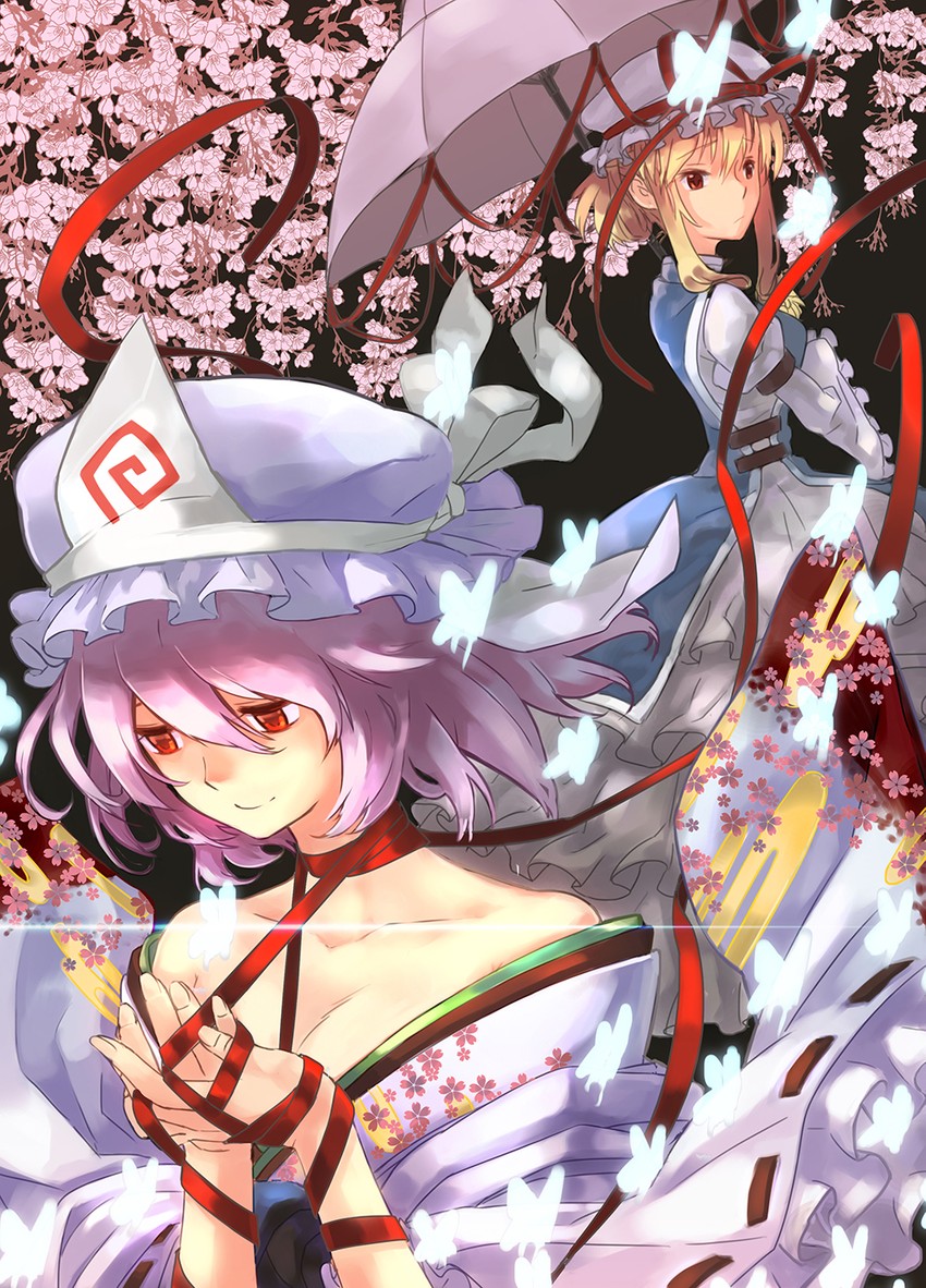 yakumo yukari and saigyouji yuyuko (touhou) drawn by tora_jun