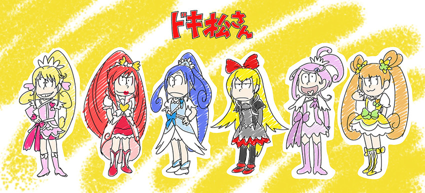 hishikawa rikka, aida mana, kenzaki makoto, yotsuba alice, cure heart, and 6 more (precure and 3 more) drawn by kumagai_haito