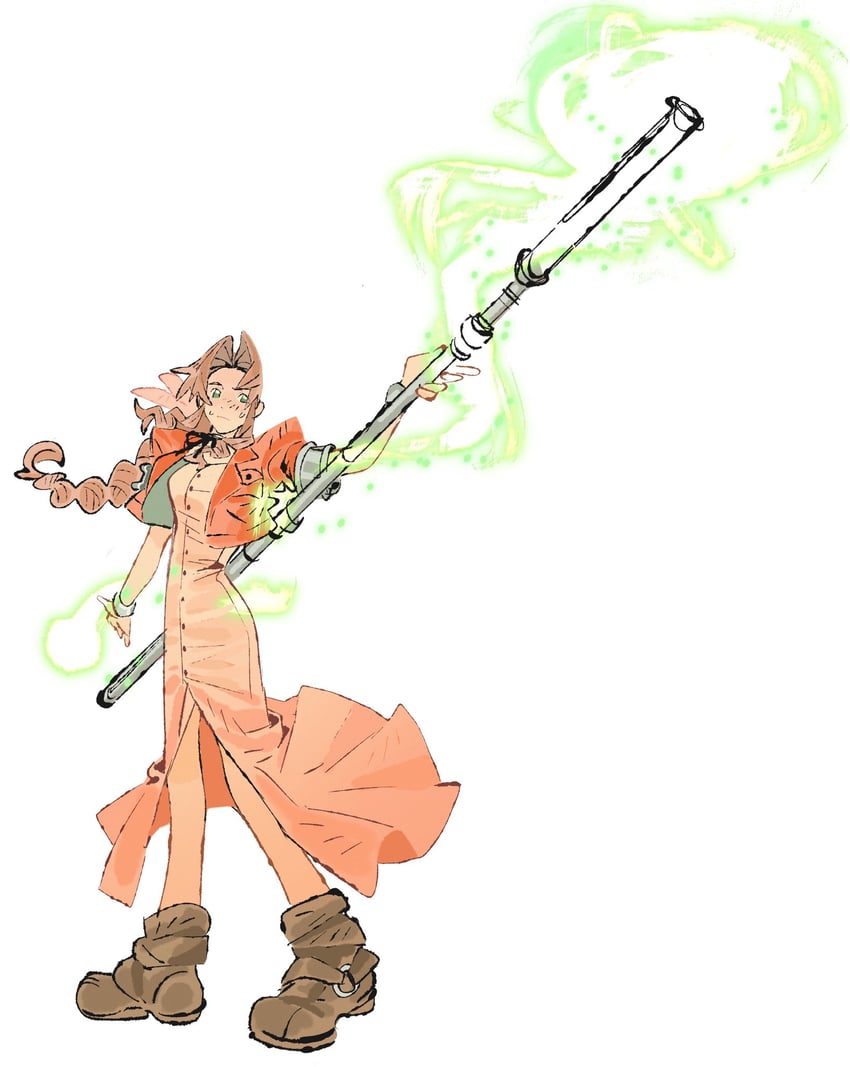 aerith gainsborough (final fantasy and 1 more) drawn by jaysoysaucee