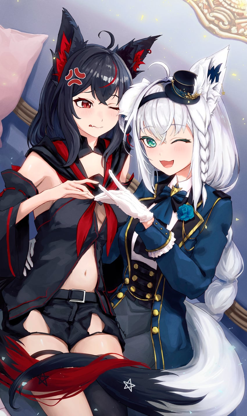 shirakami fubuki and kurokami fubuki (hololive) drawn by suna_yosshii
