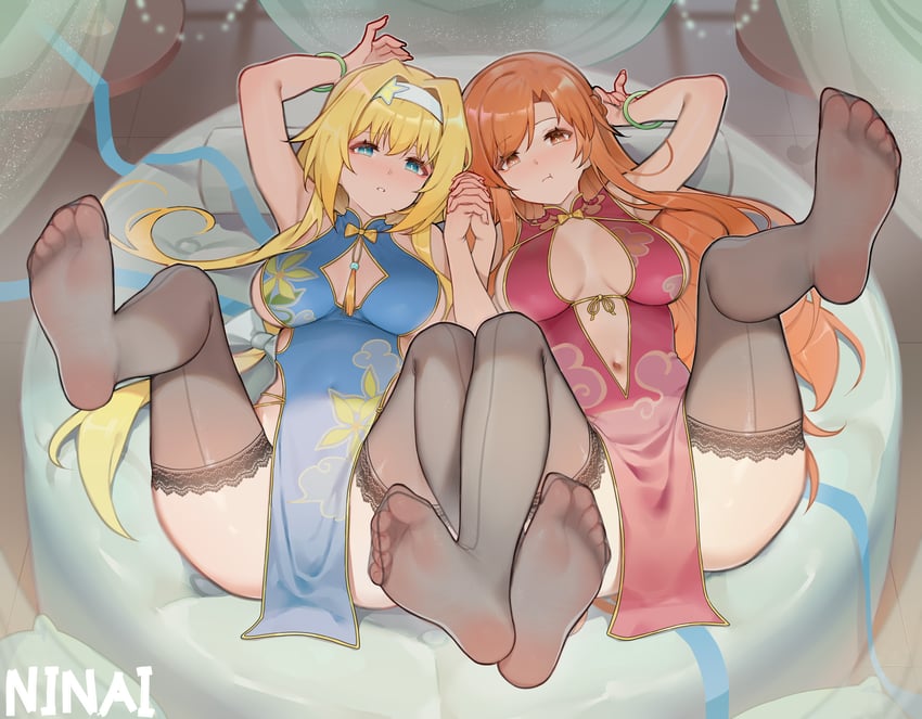 asuna and alice zuberg (sword art online and 1 more) drawn by ninai