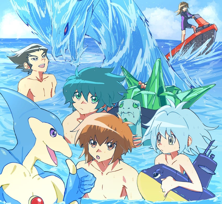 yuki judai, johan andersen, marufuji sho, tenjouin fubuki, misawa daichi, and 4 more (yu-gi-oh! and 1 more) drawn by tobali_c