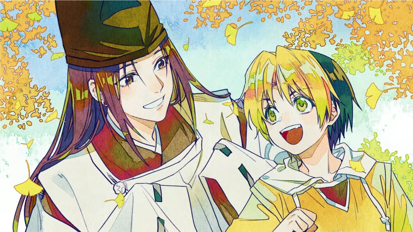 shindou hikaru and fujiwara no sai (hikaru no go) drawn by hun_(endlesslovehikaru)