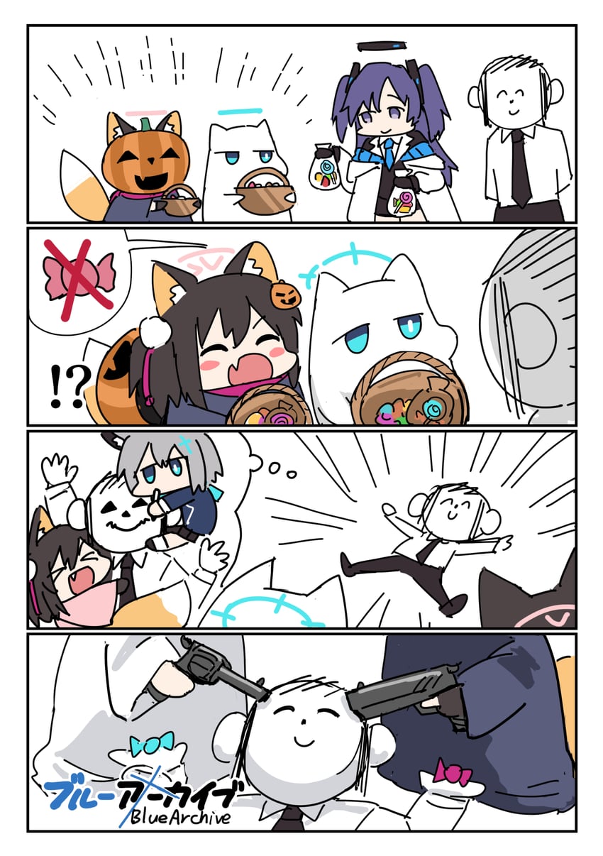 sensei, yuuka, doodle sensei, shiroko, and izuna (blue archive) drawn by tenten_(chan4545)
