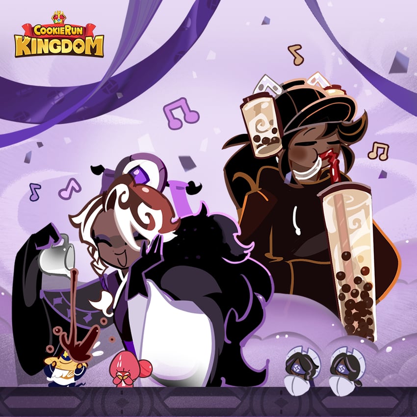 wizard cookie, strawberry cookie, caramel arrow cookie, and affogato cookie (cookie run and 1 more)