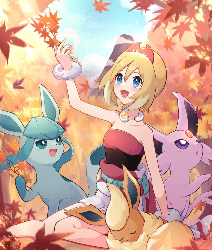 glaceon, espeon, irida, and flareon (pokemon and 1 more) drawn by haru_(haruxxe)