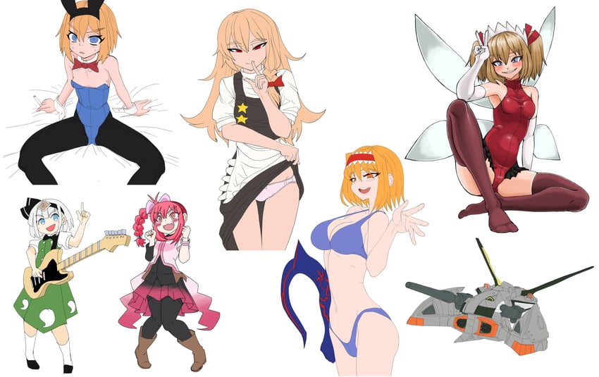 kirisame marisa, konpaku youmu, alice margatroid, sunny milk, suzu, and 4 more (touhou and 3 more) drawn by pyukasshori