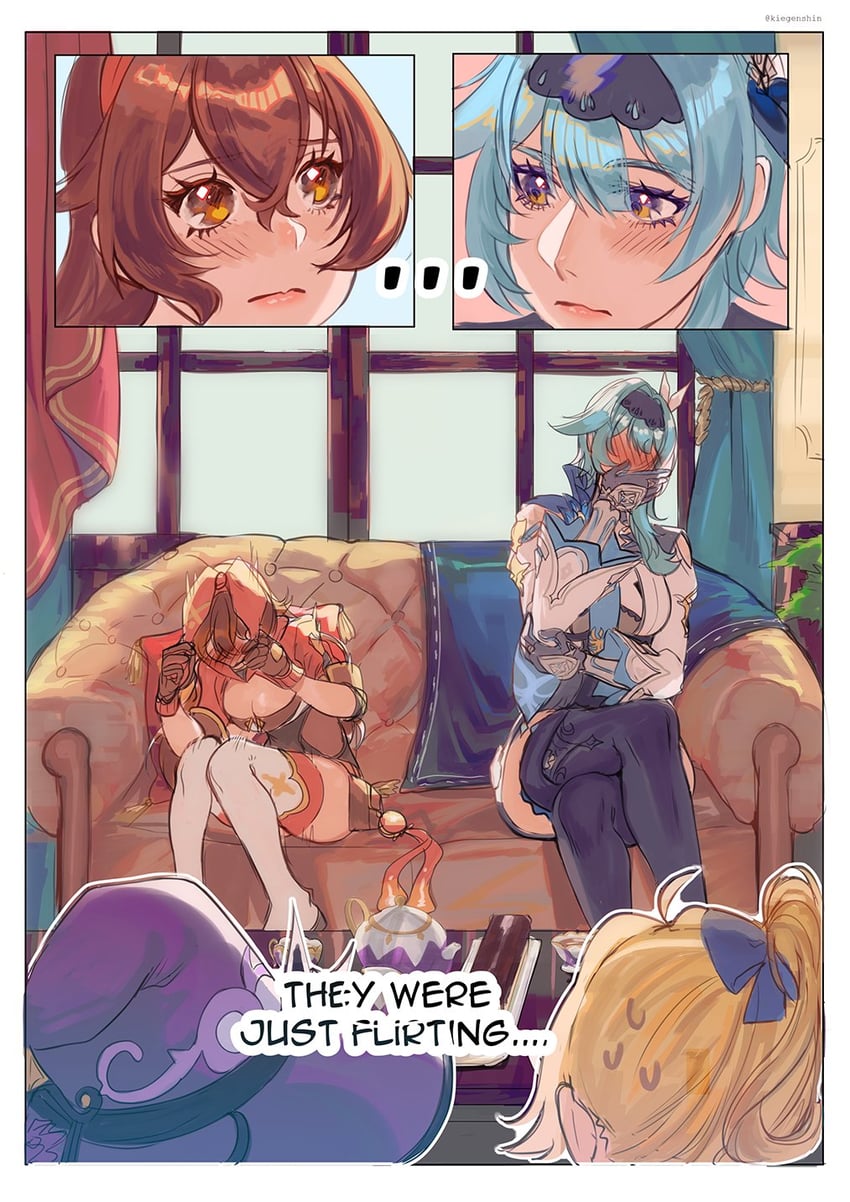 eula, jean, amber, and lisa (genshin impact) drawn by kiegenshin