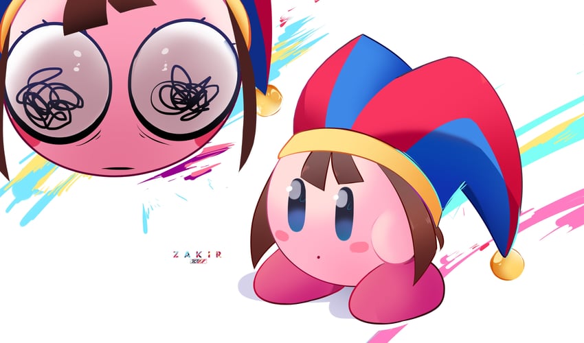 kirby and pomni (kirby and 1 more) drawn by zahir_zb7