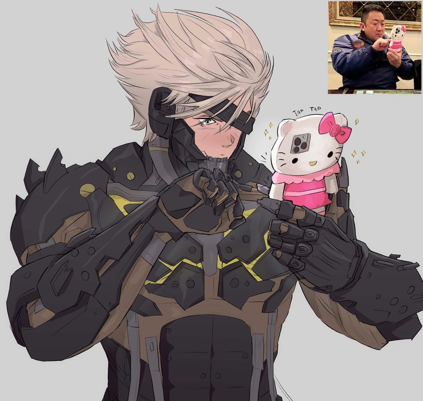 hello kitty, raiden, and ma dong-seok (sanrio and 3 more) drawn by yoracrab