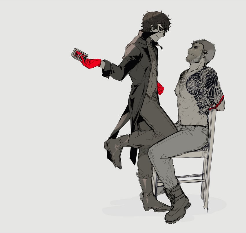 amamiya ren, joker, and iwai munehisa (persona and 1 more) drawn by mallius