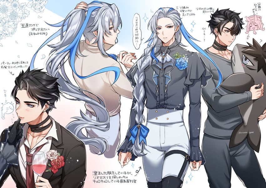 neuvillette, wriothesley, and sigewinne (genshin impact) drawn by onaka_ippee