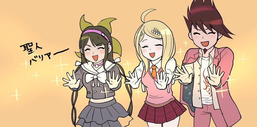 akamatsu kaede, momota kaito, and chabashira tenko (danganronpa and 1 more) drawn by holstein_kurita