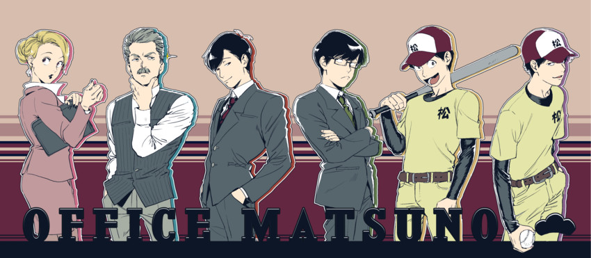 matsuno osomatsu, matsuno karamatsu, matsuno ichimatsu, matsuno jyushimatsu, matsuno choromatsu, and 1 more (osomatsu and 1 more) drawn by 5plus5