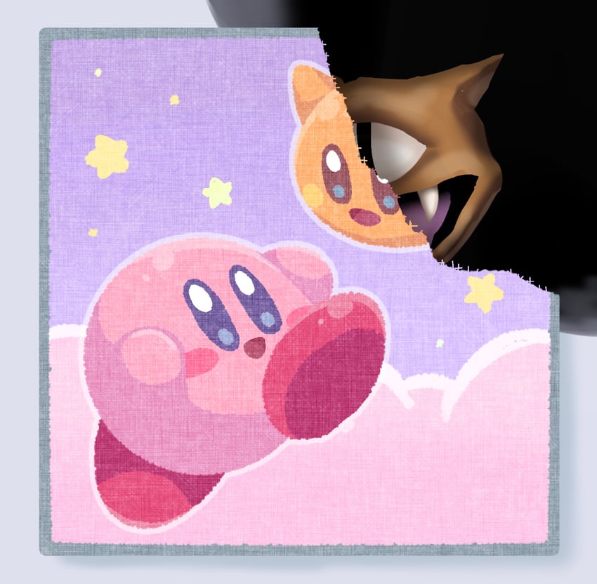 kirby, scarfy, and angry scarfy (kirby) drawn by aruco_co