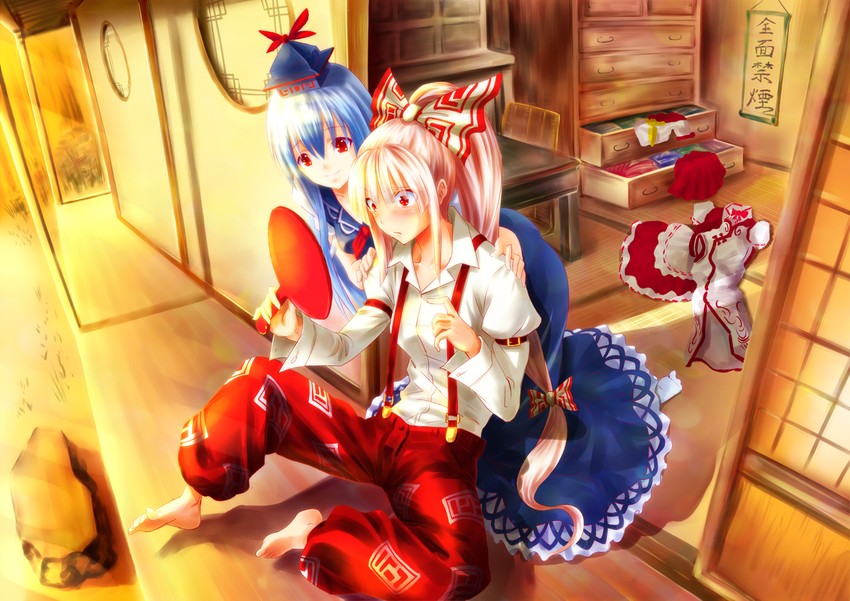 fujiwara no mokou and kamishirasawa keine (touhou) drawn by hijikawa_arashi
