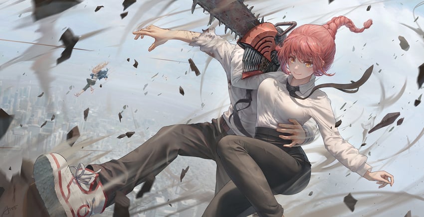 makima, power, and denji (chainsaw man) drawn by jay_xu
