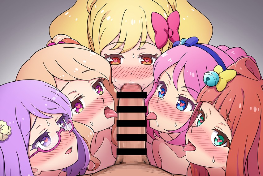 nijino yume, sakuraba rola, saotome ako, kasumi mahiru, and nanakura koharu (aikatsu! and 1 more) drawn by yoban