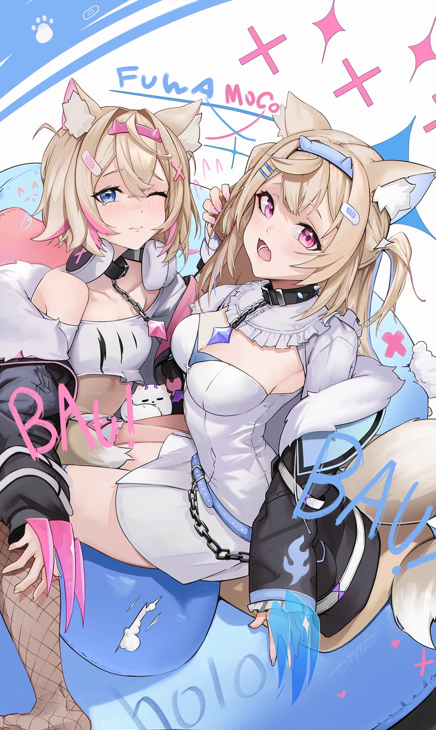 fuwawa abyssgard, mococo abyssgard, and perroccino (hololive and 1 more) drawn by anizi