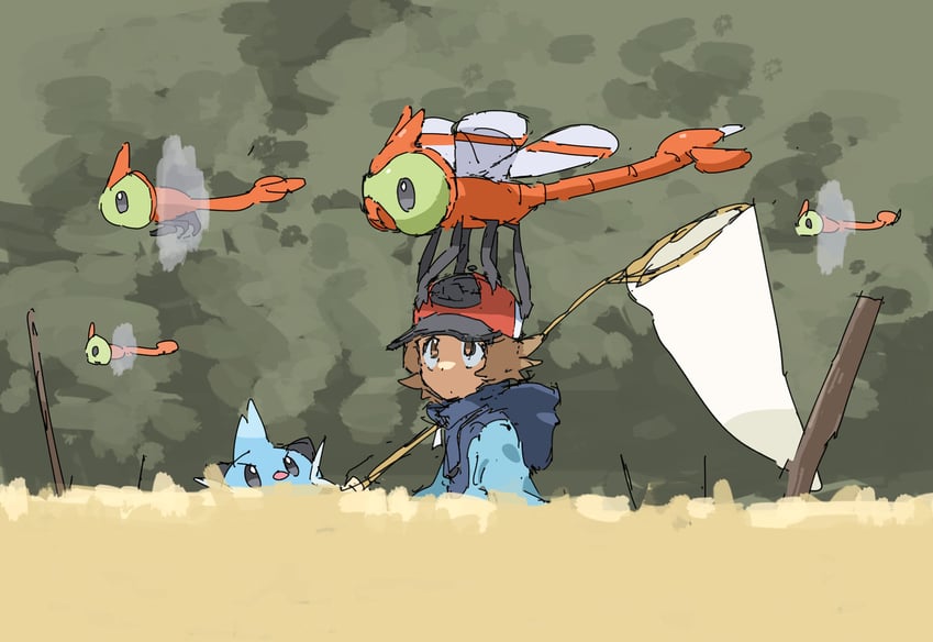 hilbert, dewott, and yanma (pokemon and 1 more) drawn by nyagiratwist