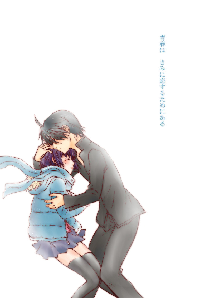 senjougahara hitagi and araragi koyomi (monogatari and 1 more) drawn by towako
