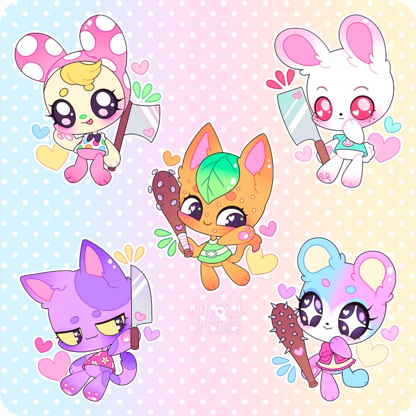 chrissy, judy, bob, tangy, and ruby (animal crossing) drawn by ghoulkiss