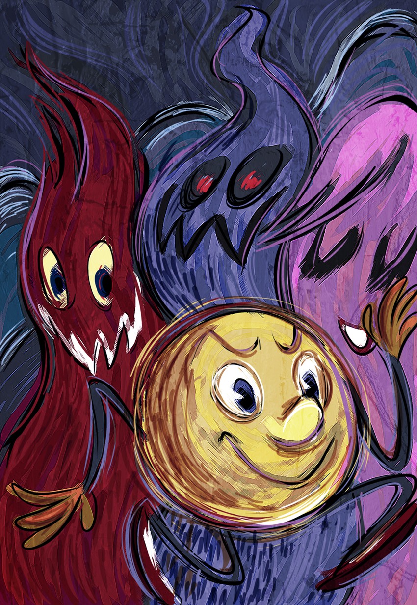 pac-man, blinky, inky, and pinky (pac-man) drawn by mike_krahulik