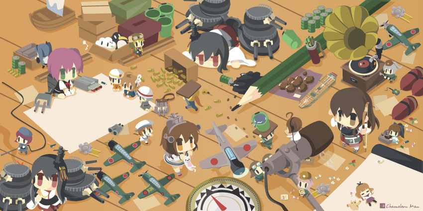 hatsune miku, akagi, yukikaze, shiranui, yamashiro, and 17 more (kantai collection and 1 more) drawn by chameleon_man_(three)