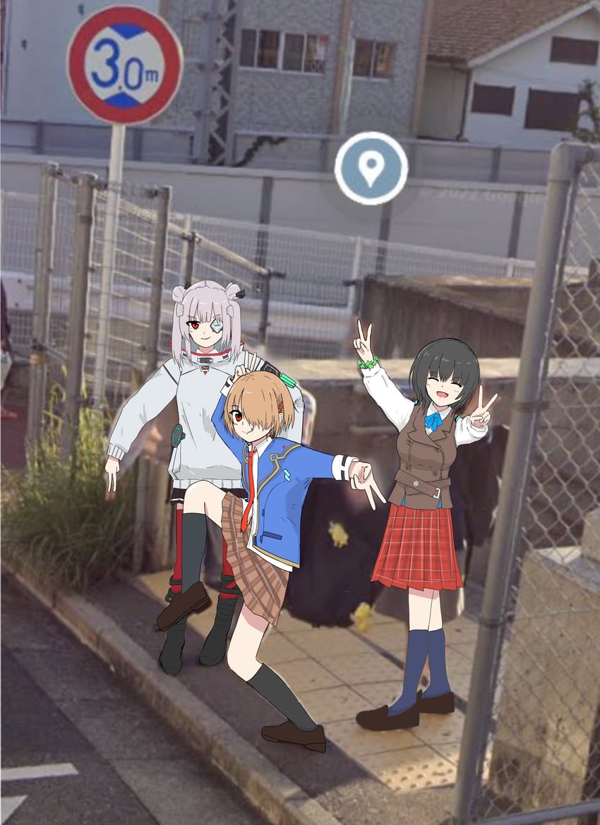 kayamori ruka, aoi erika, and yamawaki bon ivar (heaven burns red) drawn by toki_hbr