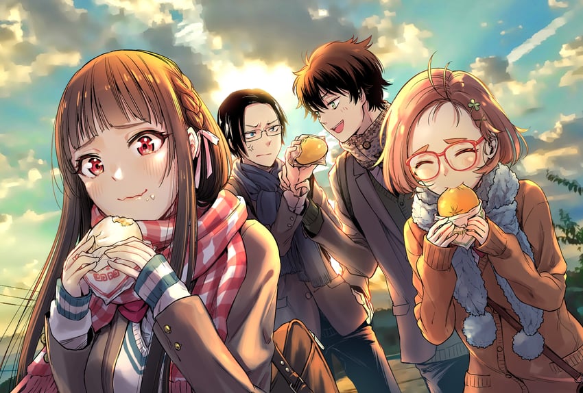koyurugi shiina, chitani ichiya, naruse akino, and kunori masaki (shousetsu no kamisama) drawn by tenacitysaho