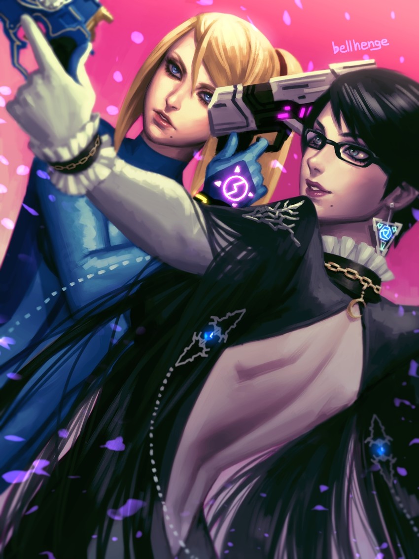 samus aran and bayonetta (super smash bros. and 3 more) drawn by bellhenge