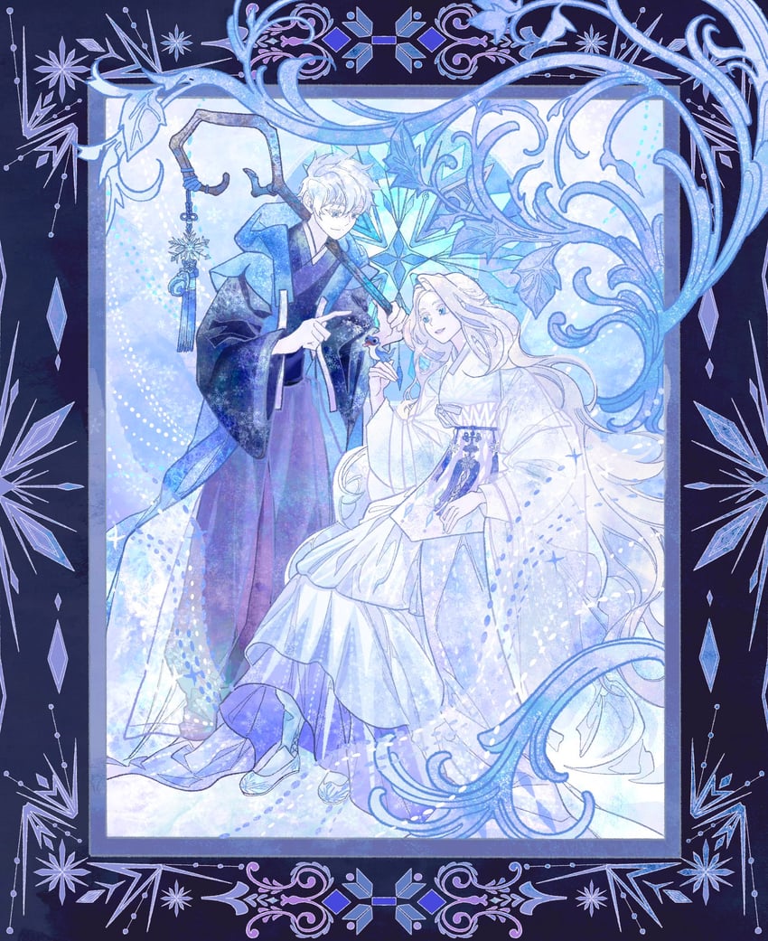 elsa and jack frost (frozen and 2 more) drawn by mman_moon