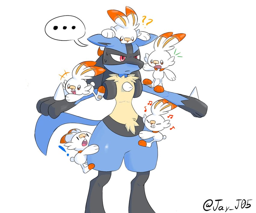 lucario and scorbunny (pokemon) drawn by jay_j05