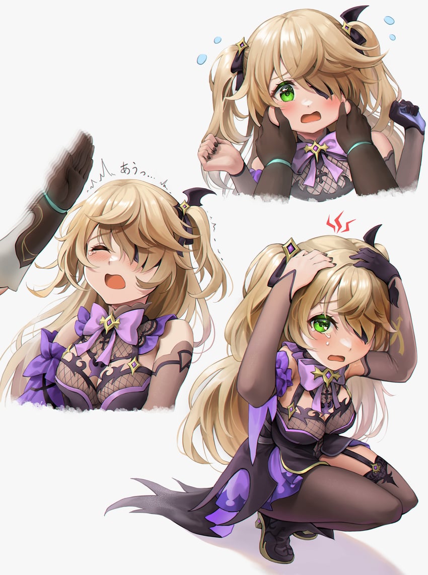 aether, fischl, and uchida maaya (genshin impact and 1 more) drawn by elocca
