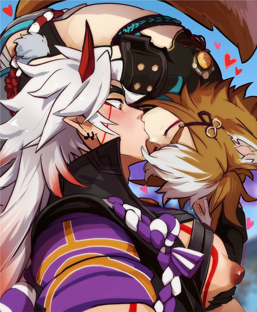 arataki itto and gorou (genshin impact) drawn by idoraad