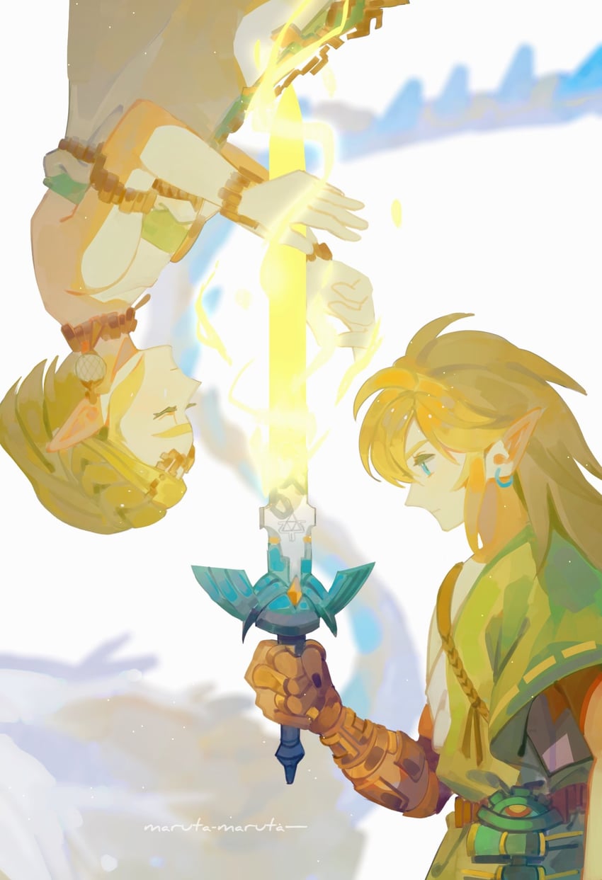 link and princess zelda (the legend of zelda and 1 more) drawn by maruta_maruta