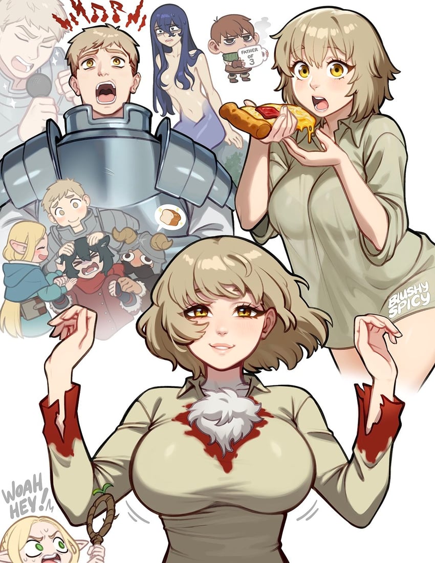 marcille donato, falin touden, laios touden, senshi, chilchuck tims, and 1 more (dungeon meshi) drawn by blushyspicy