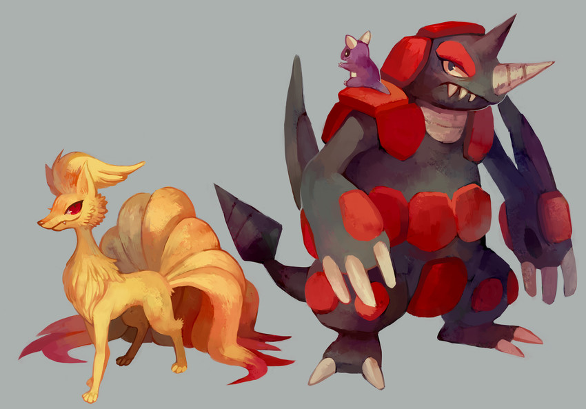 ninetales, kangaskhan, and rhyperior (pokemon and 1 more) drawn by glitchedpuppet