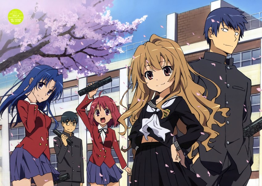 aisaka taiga, kawashima ami, takasu ryuuji, kushieda minori, and kitamura yuusaku (toradora!) drawn by hiyamizu_yukie