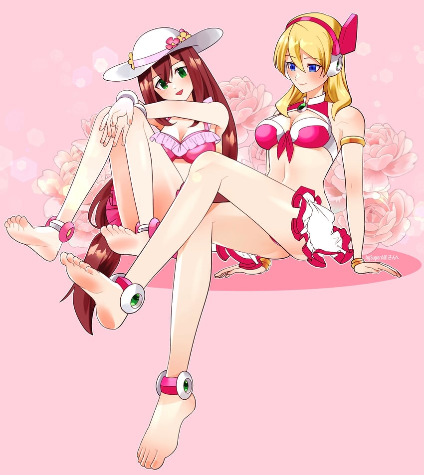 iris, alia, and swimsuit iris (mega man and 1 more) drawn by rikka_(user_hruv2435)