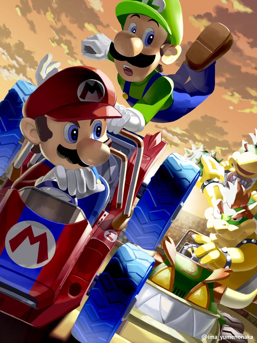 mario, luigi, bowser, and bowser jr. (mario and 2 more) drawn by yuuma_rimi